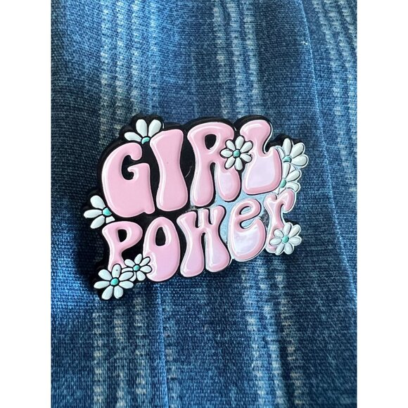 GIRL POWER Pink Flower Enamel Lapel Pin NEW - Picture 3 of 3